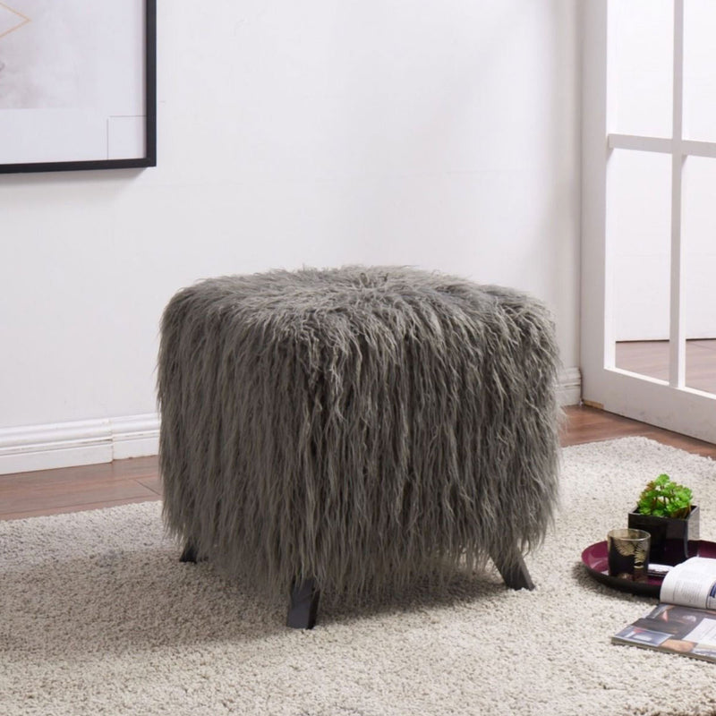 Shag Faux Sheepskin Cube Stool by Lavishway | Stools & Pouffes-25438