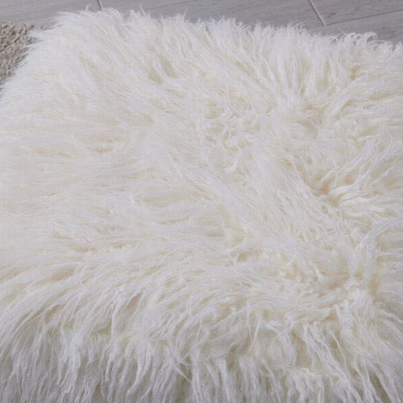 Shag Faux Sheepskin Cube Stool by Lavishway | Stools & Pouffes-25452