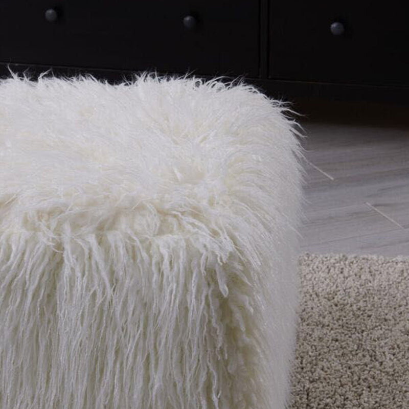 Shag Faux Sheepskin Cube Stool by Lavishway | Stools & Pouffes-25450