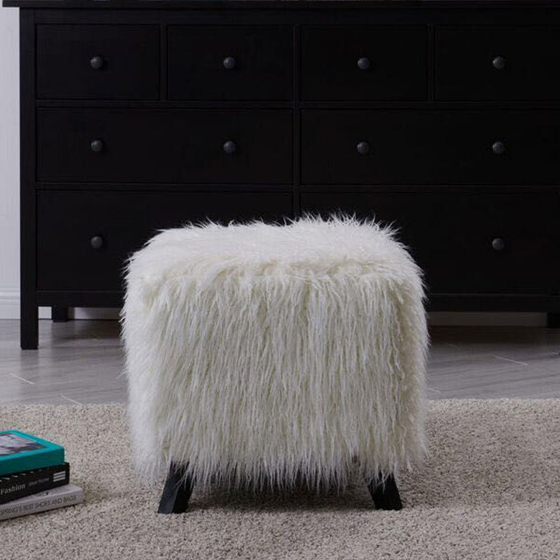 Shag Faux Sheepskin Cube Stool by Lavishway | Stools & Pouffes-25449
