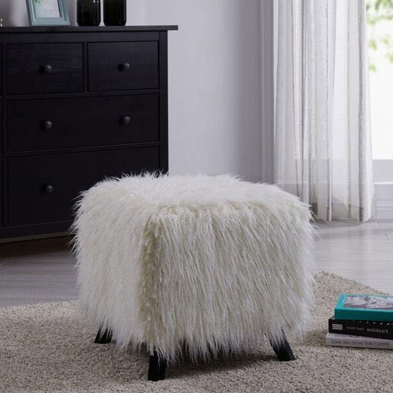 Shag Faux Sheepskin Cube Stool by Lavishway | Stools & Pouffes-25437
