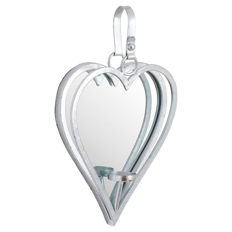 Silver Heart Mirrored Candle Holder by Lavishway | Candle Holders-50819
