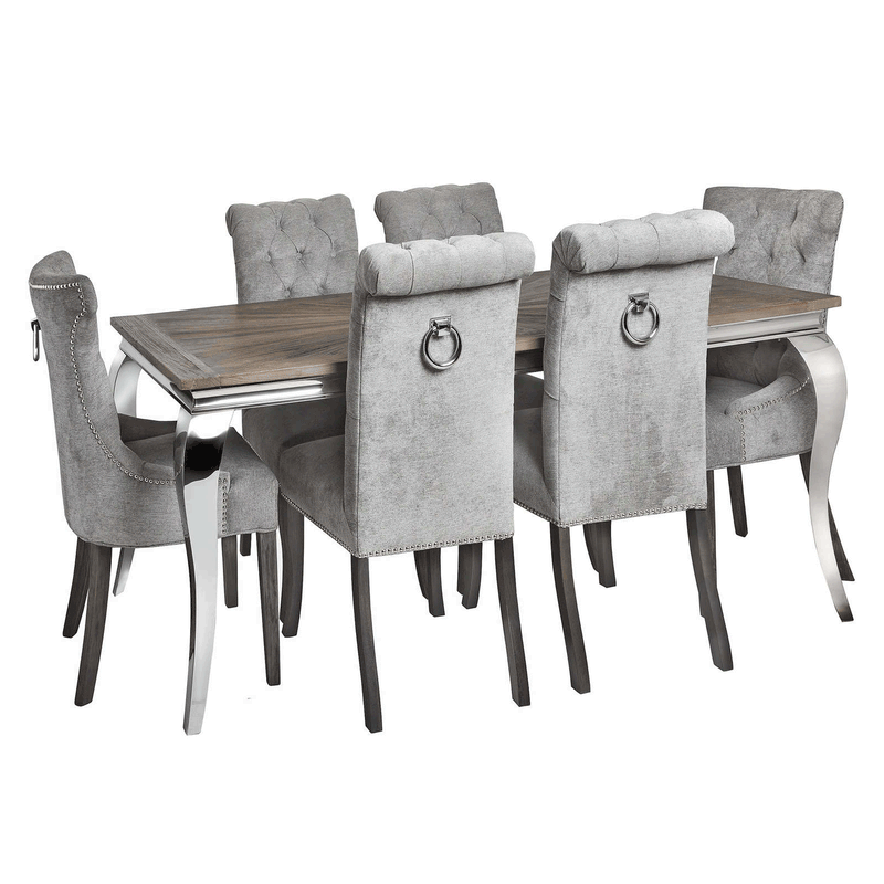 Modern Roll Top Silver Fabric Dining Chair by Lavishway | Dining Chairs-51089