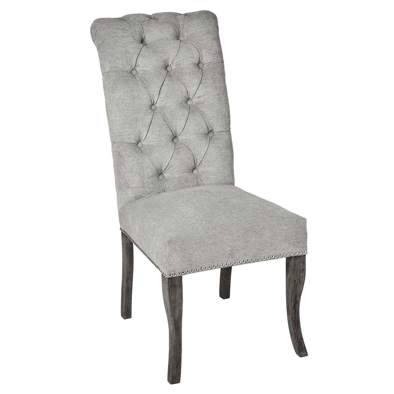 Modern Roll Top Silver Fabric Dining Chair by Lavishway | Dining Chairs-51087