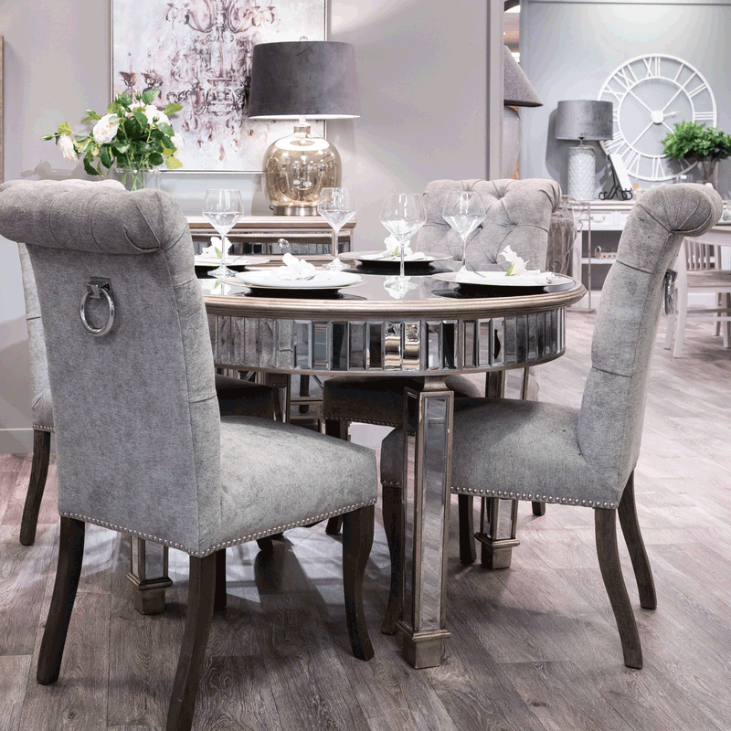 Modern Roll Top Silver Fabric Dining Chair by Lavishway | Dining Chairs-51093