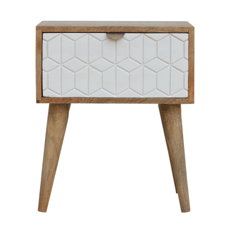 Odeon White Carved 1 Drawer Bedside Table by Lavishway | Bedside Tables-57400