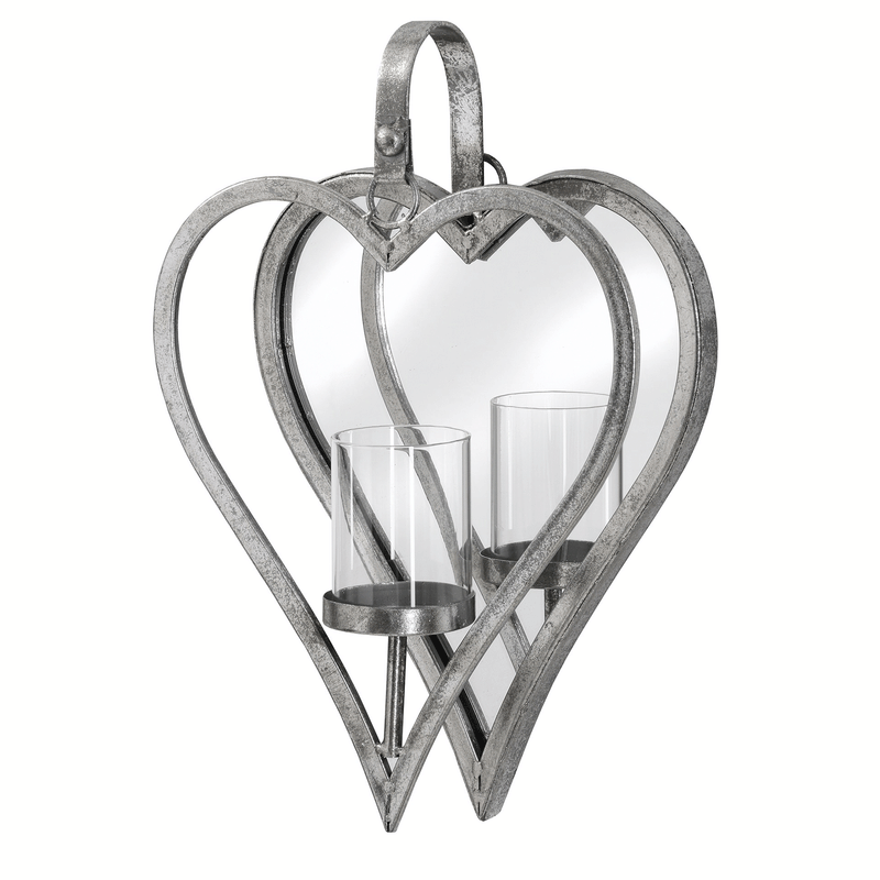 Antique Silver Mirrored Heart Candle Holder by Lavishway | Candle Holders-50827