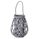 Wicker Bulbous Grey Candle Holder Lantern by Lavishway | Candle Holders-51352