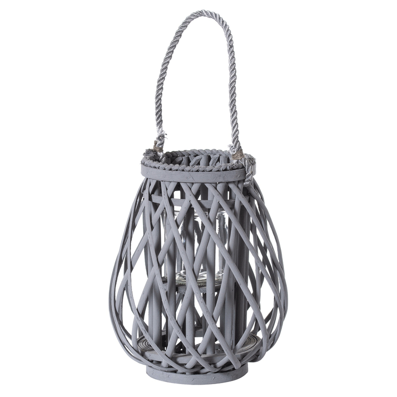 Wicker Bulbous Grey Candle Holder Lantern by Lavishway | Candle Holders-51352