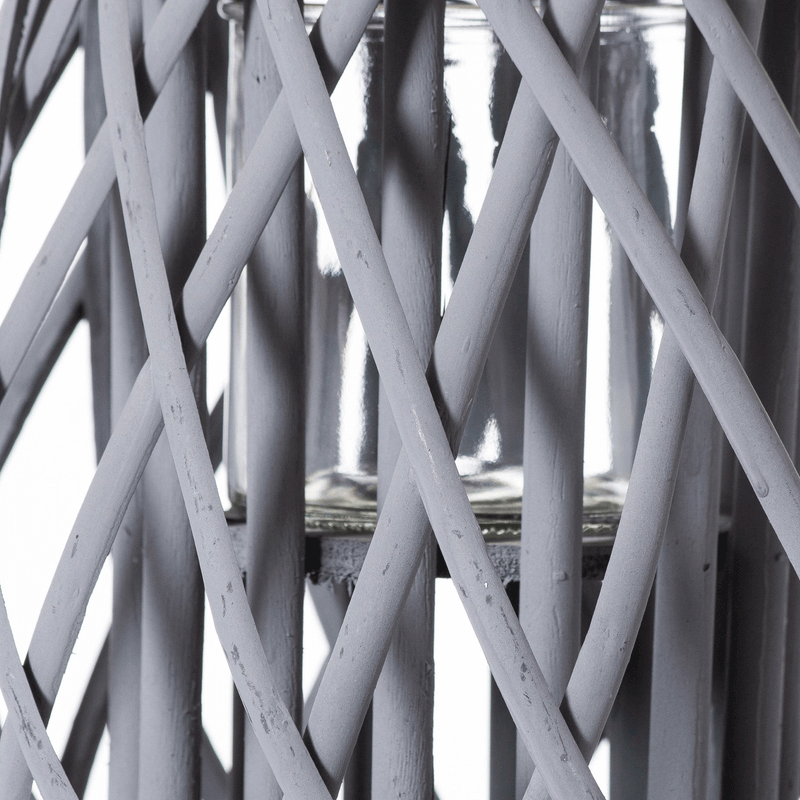 Wicker Bulbous Grey Candle Holder Lantern by Lavishway | Candle Holders-51355