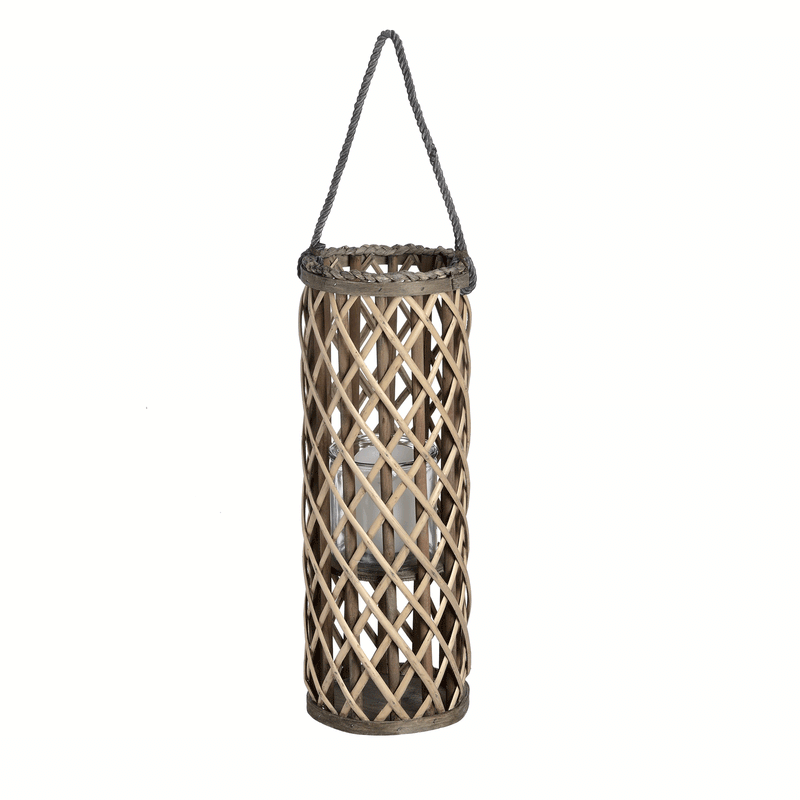 Glass Hurricane Natural Wicker Lantern by Lavishway | Candle Holders-51304