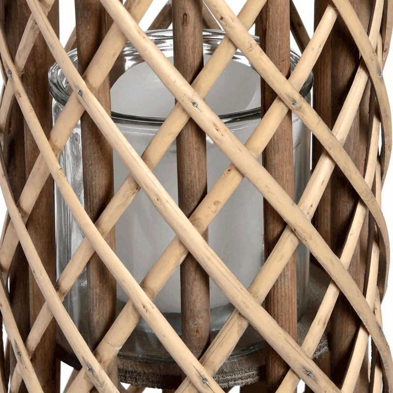 Glass Hurricane Natural Wicker Lantern by Lavishway | Candle Holders-51308