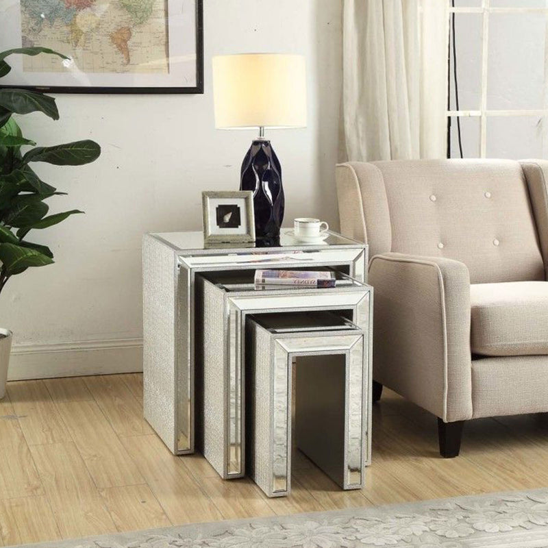Sofia Glass Silver Nest of 3 Tables by Lavishway | Nest of Tables-23795