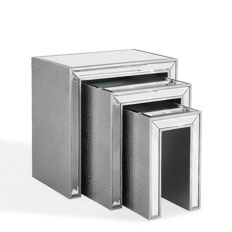 Sofia Glass Silver Nest of 3 Tables by Lavishway | Nest of Tables-23800