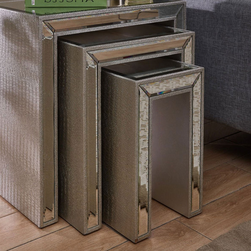 Sofia Glass Silver Nest of 3 Tables by Lavishway | Nest of Tables-23799