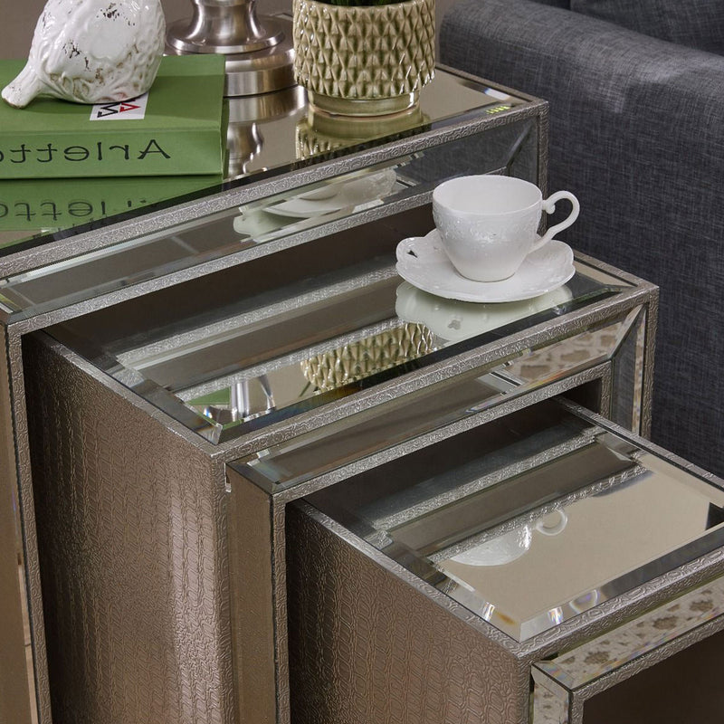 Sofia Glass Silver Nest of 3 Tables by Lavishway | Nest of Tables-23798