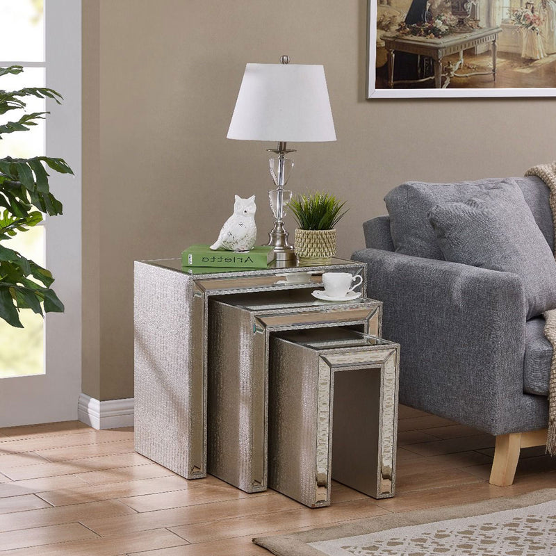 Sofia Glass Silver Nest of 3 Tables by Lavishway | Nest of Tables-23797