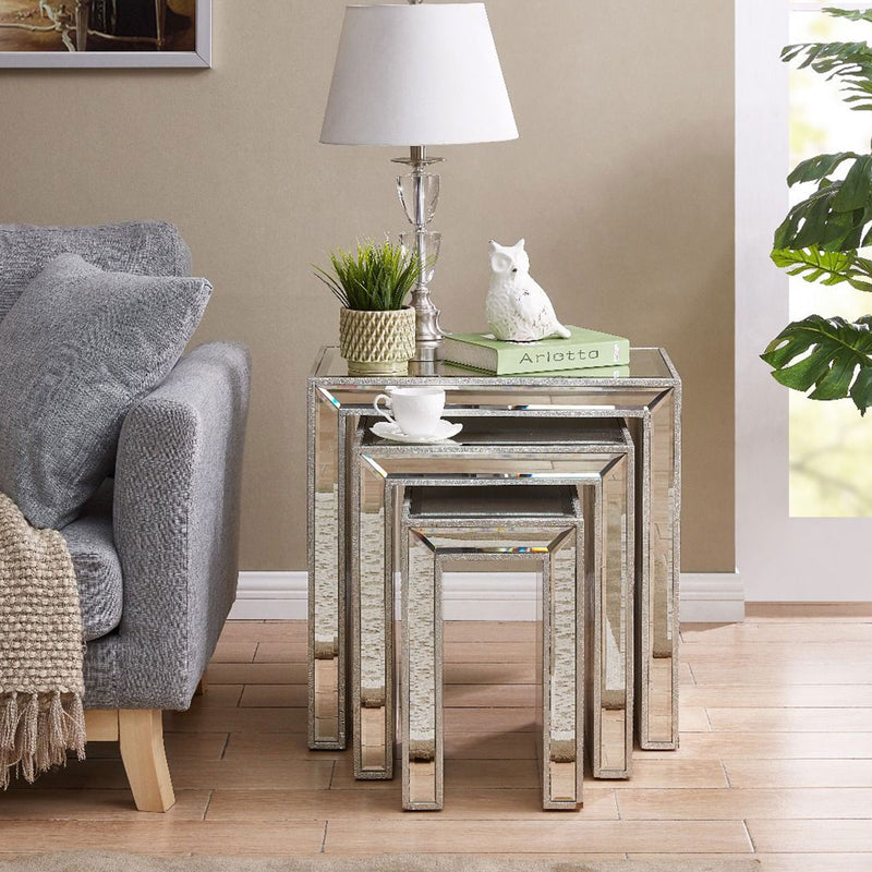 Sofia Glass Silver Nest of 3 Tables by Lavishway | Nest of Tables-23796