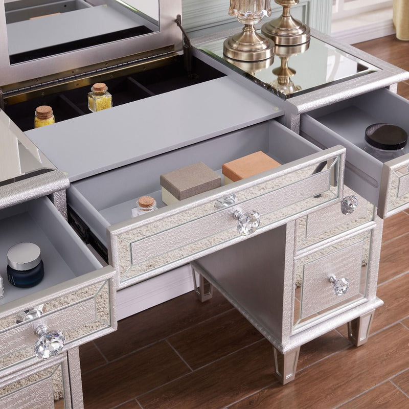 Sofia Mirrored Silver Dressing Table by Lavishway | Dressing Tables-23437
