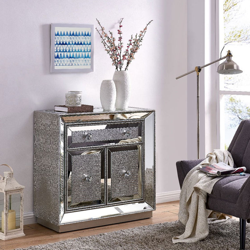 Sofia Silver Mirrored 2 Door & 1 Drawer Chest by Lavishway | Chest Of Drawers-24028