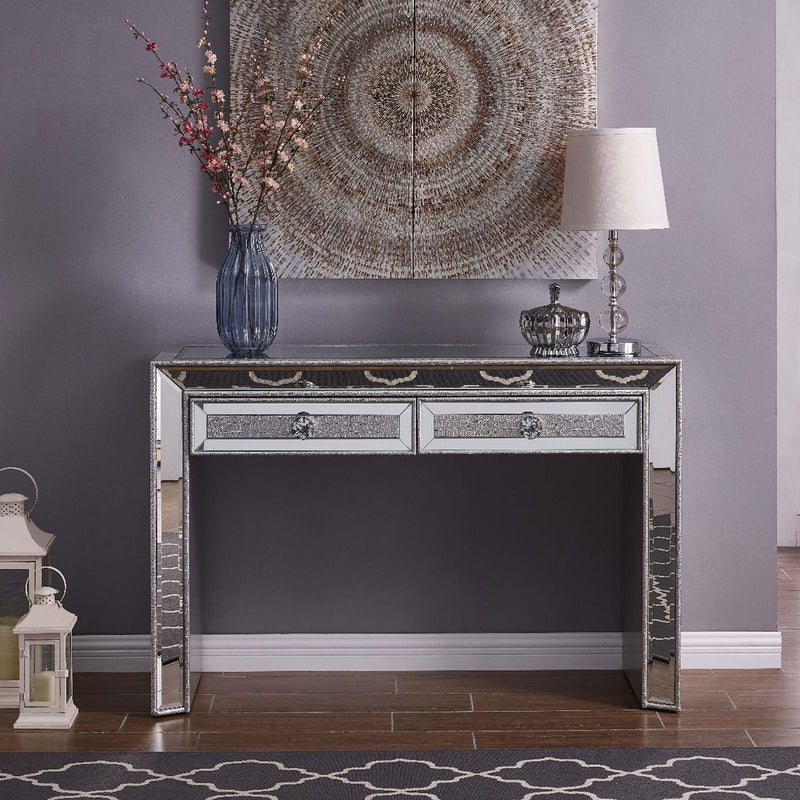 Sofia Silver Mirrored 2 Drawers Console Table by Lavishway | Hallway Console Table-23829