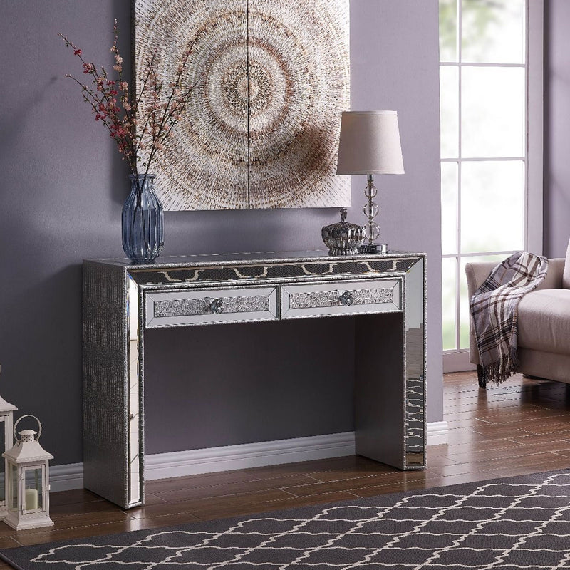 Sofia Silver Mirrored 2 Drawers Console Table by Lavishway | Hallway Console Table-23828