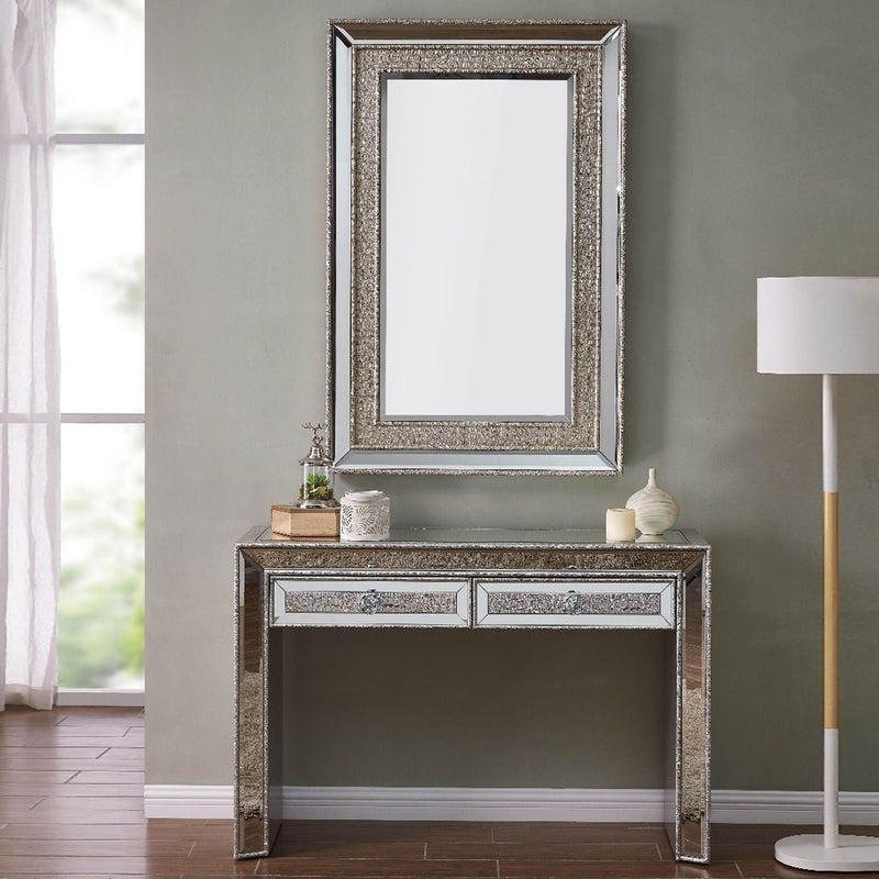 Sofia Silver Mirrored 2 Drawers Console Table by Lavishway | Hallway Console Table-23826