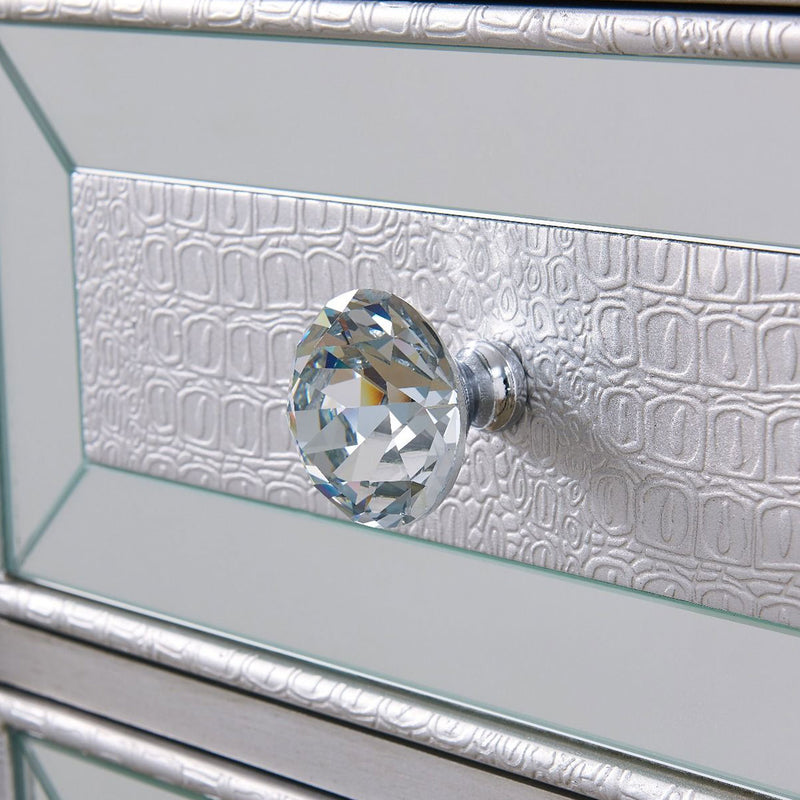 Sofia Tall Silver Mirrored 5 Drawer Chest by Lavishway | Chest Of Drawers-23887