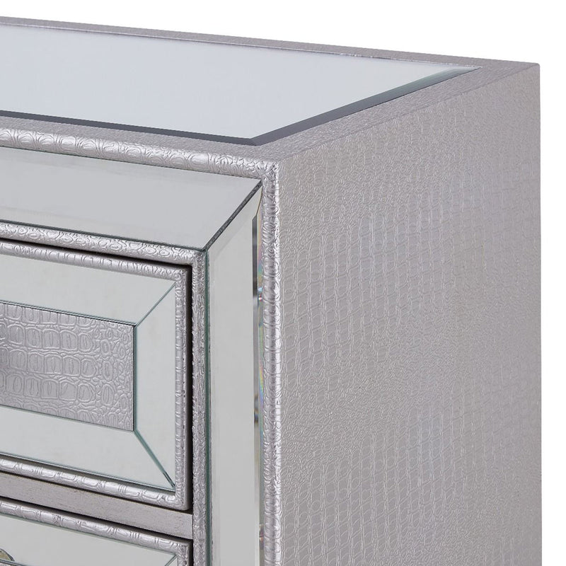 Sofia Tall Silver Mirrored 5 Drawer Chest by Lavishway | Chest Of Drawers-23886