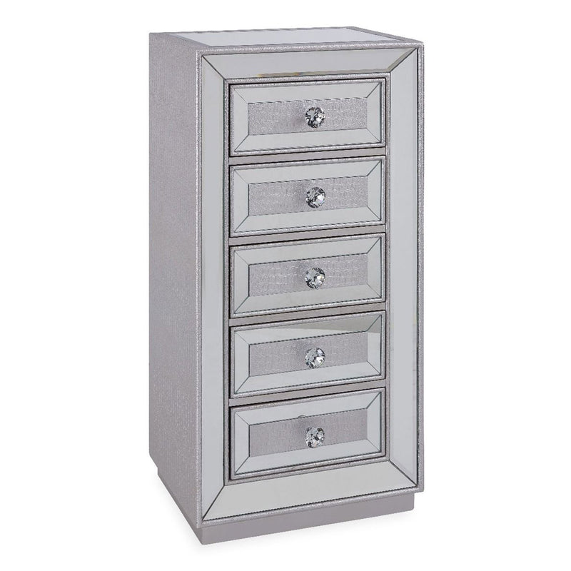 Sofia Tall Silver Mirrored 5 Drawer Chest by Lavishway | Chest Of Drawers-23881