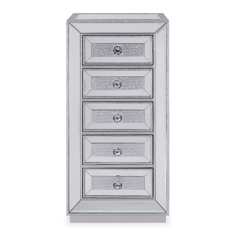 Sofia Tall Silver Mirrored 5 Drawer Chest by Lavishway | Chest Of Drawers-23882