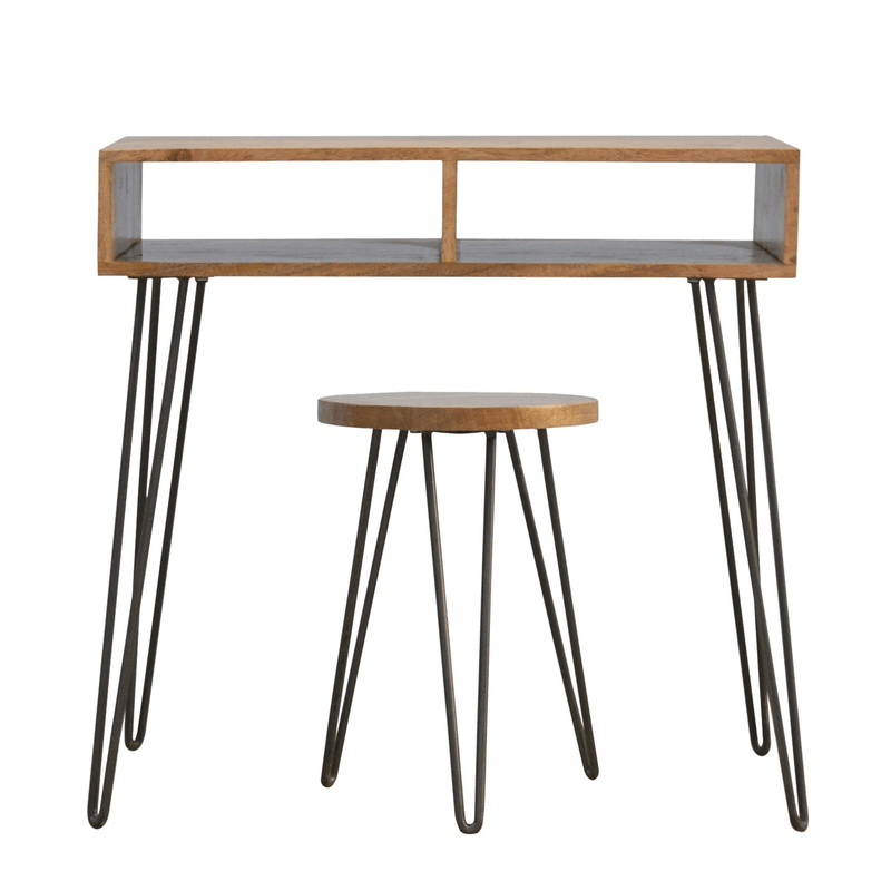 Montreal Solid Wood & Iron Desk With Stool by Lavishway | Reclaimed Wood Desks-57353