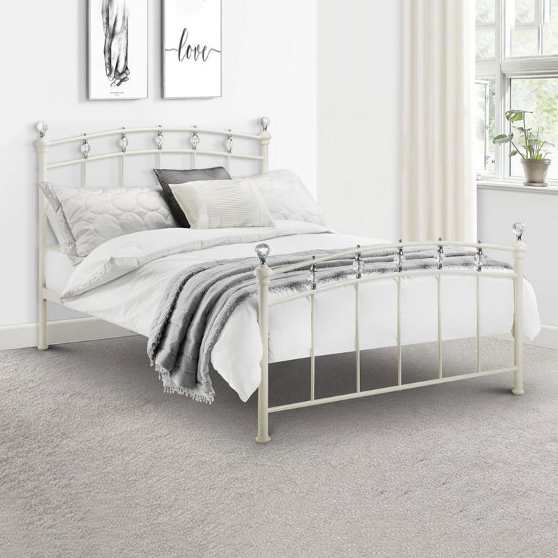 Sophie Stone White Metal Bed Frame by Lavishway | Metal Beds-60724