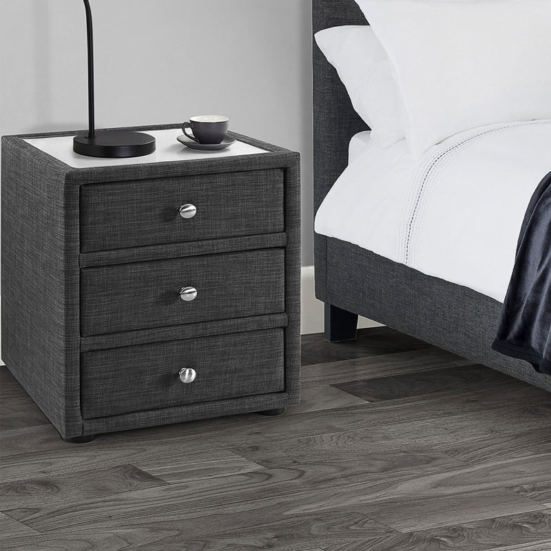 Sorrento Fabric 3 Drawers Bedside Table by Lavishway | Bedside Tables-60689