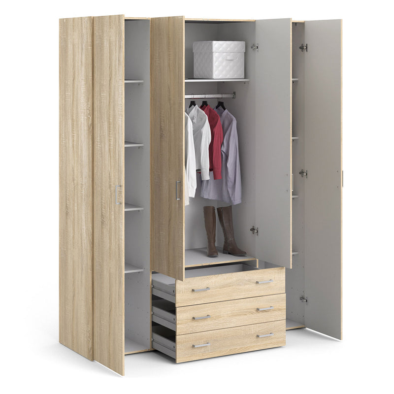 Space Oak Finish 4 Doors Wardrobe by Lavishway | Wardrobe-28818