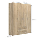 Space Oak Finish 4 Doors Wardrobe by Lavishway | Wardrobe-28823