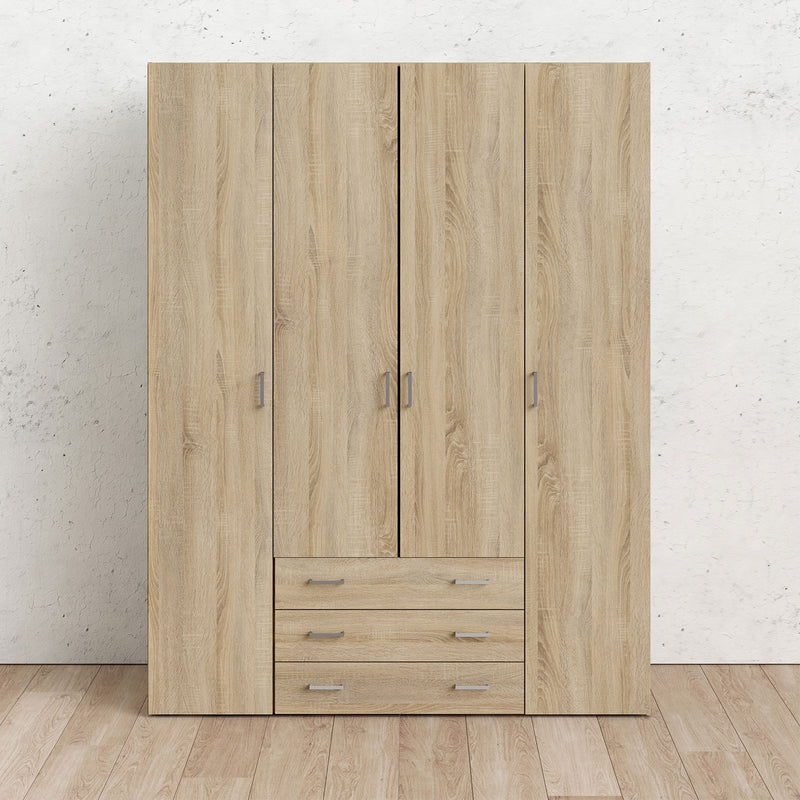 Space Oak Finish 4 Doors Wardrobe by Lavishway | Wardrobe-28817