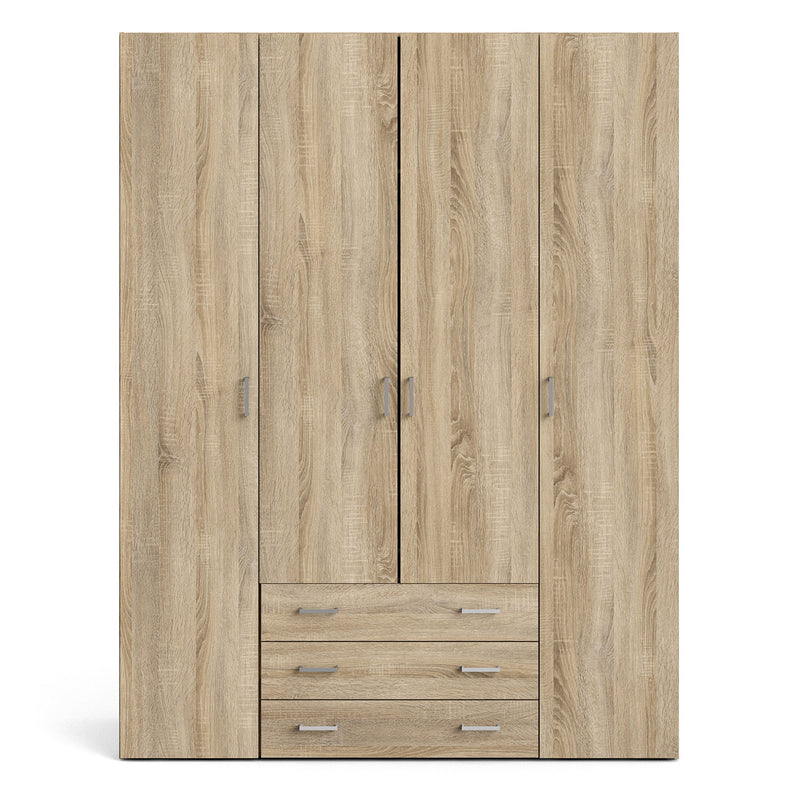 Space Oak Finish 4 Doors Wardrobe by Lavishway | Wardrobe-28821