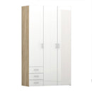 Space Oak & White High Gloss 3 Doors Wardrobe by Lavishway | Wardrobe-28832