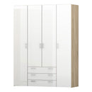 Space Oak & White High Gloss 4 Doors Wardrobe by Lavishway | Wardrobe-28801