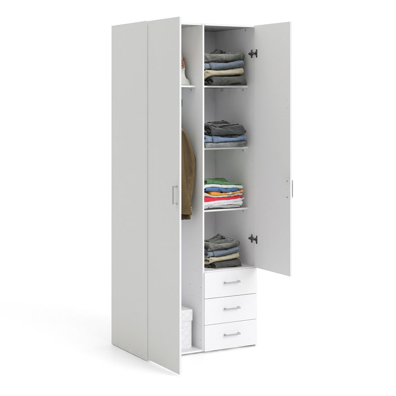 Space White 2 Doors 3 Drawers Wardrobe by Lavishway | Wardrobe-28852