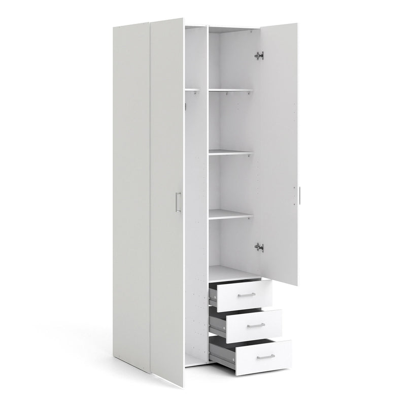 Space White 2 Doors 3 Drawers Wardrobe by Lavishway | Wardrobe-28853