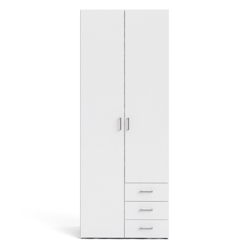 Space White 2 Doors 3 Drawers Wardrobe by Lavishway | Wardrobe-28851