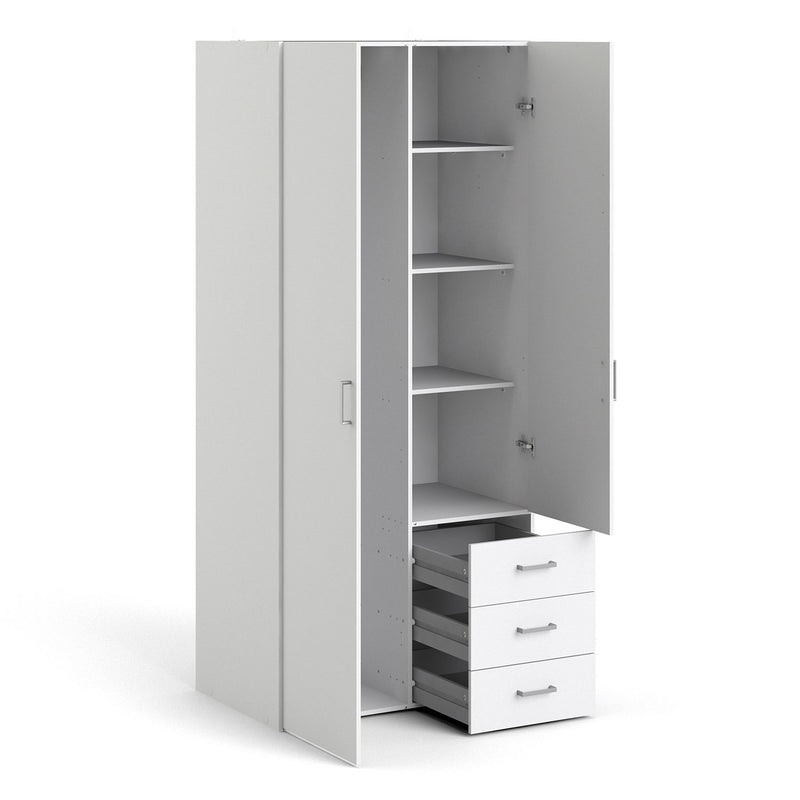 Space White 2 Doors 3 Drawers Wide Wardrobe by Lavishway | Wardrobe-28749