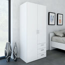 Space White 2 Doors 3 Drawers Wide Wardrobe by Lavishway | Wardrobe-28747