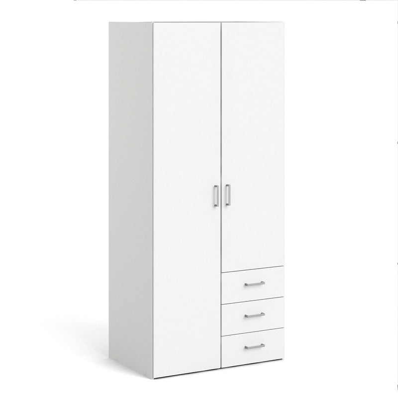 Space White 2 Doors 3 Drawers Wide Wardrobe by Lavishway | Wardrobe-28748