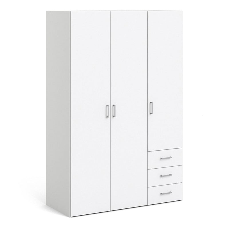 Space White 3 Doors 3 Drawers Wide Wardrobe by Lavishway | Wardrobe-28784