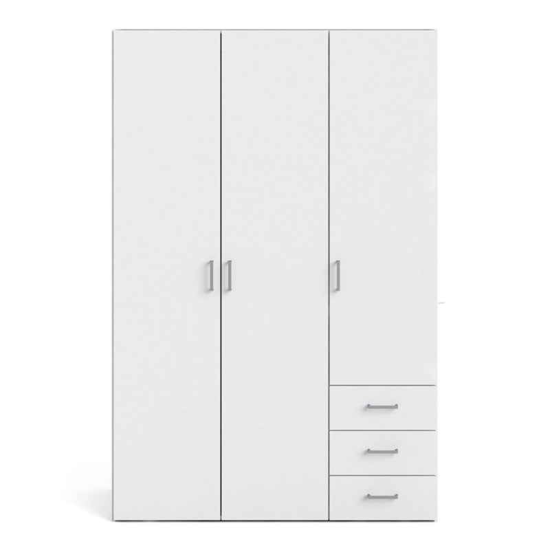 Space White 3 Doors 3 Drawers Wide Wardrobe by Lavishway | Wardrobe-28785