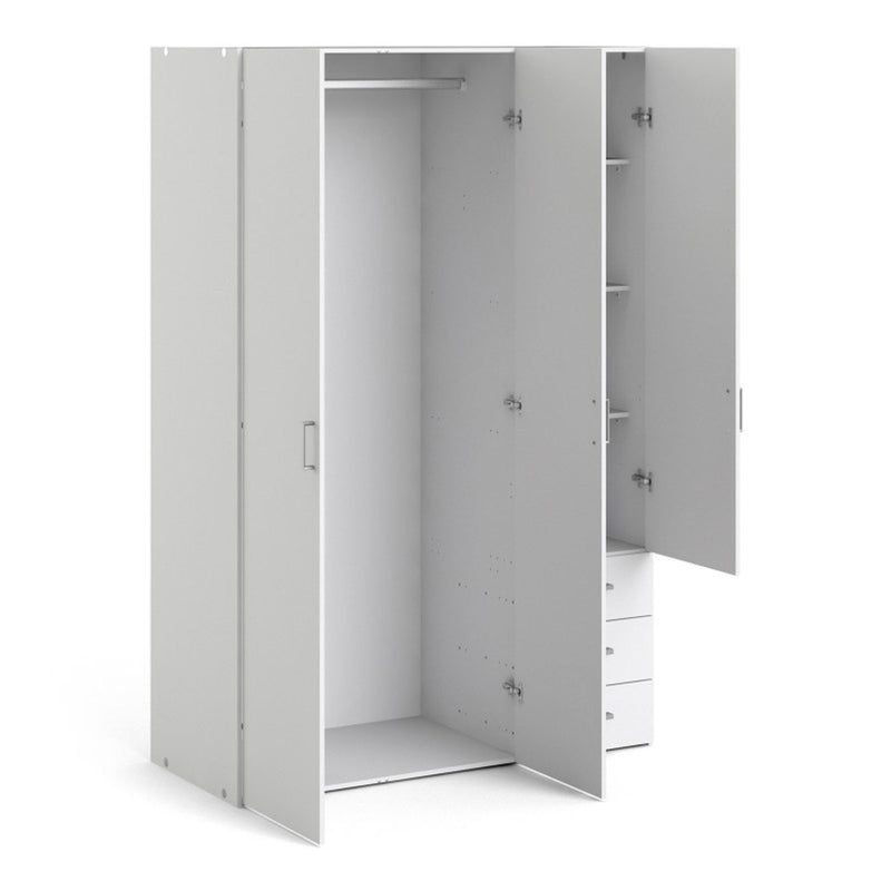 Space White 3 Doors 3 Drawers Wide Wardrobe by Lavishway | Wardrobe-28786