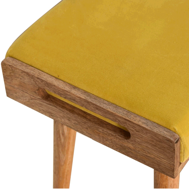 Braga Mustard Velvet Square Footstool by Lavishway | Footstool-57206